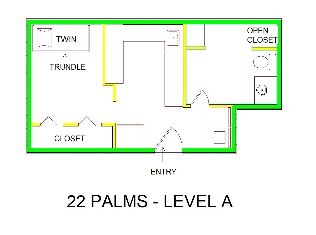 A level A layout view of Sand 'N Sea's canal house vacation rental in Jamaica Beach named 22 Palms